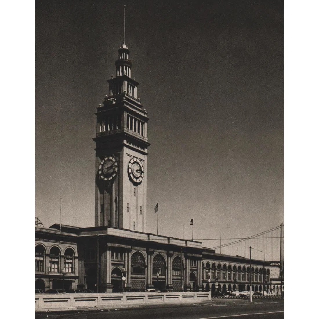 JOSEF MUENCH (AMERICAN) PRINT ON PAPER: Josef Muench (American) Print on Paper. Ferry Building, San Francisco, California. Printed in USA in 1940s. Measures 5.00 x 6.00 inches. Gravure.