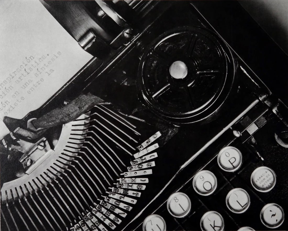 TINA MODOTTI (ITALIAN) PRINT ON PAPER: Tina Modotti (Italian) Print on Paper. The Type Writer, Julio Antonio Mella (1929). Printed in Italy in 1979. From a Limited Edition. Measures 15.70 x 11.80 inches.