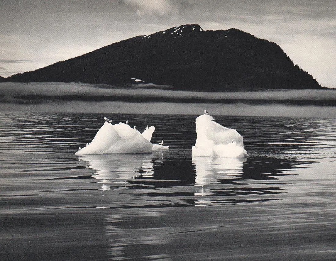 JOSEF MUENCH (AMERICAN) PRINT ON PAPER: Josef Muench (American) Print on Paper. Icebergs. Printed in Switzerland in ca. 1960. Measures 9.50 x 7.50 inches. Gravure.