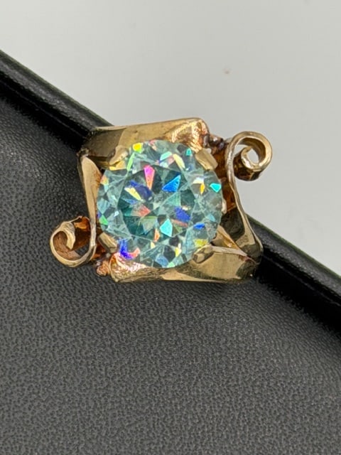14K Gold Ring with 8.87 ct Natural Blue Zircon, Vintage Mid-Century Size 7 (1 of 8)