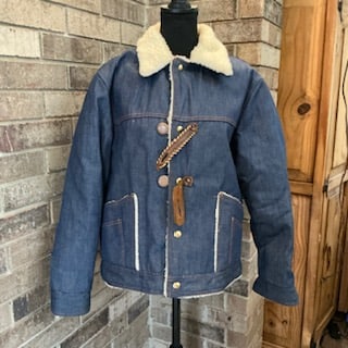 Vintage 1970s Denim Jacket Sherpa Lined Faux Fur Collar Western Style (1 of 10)