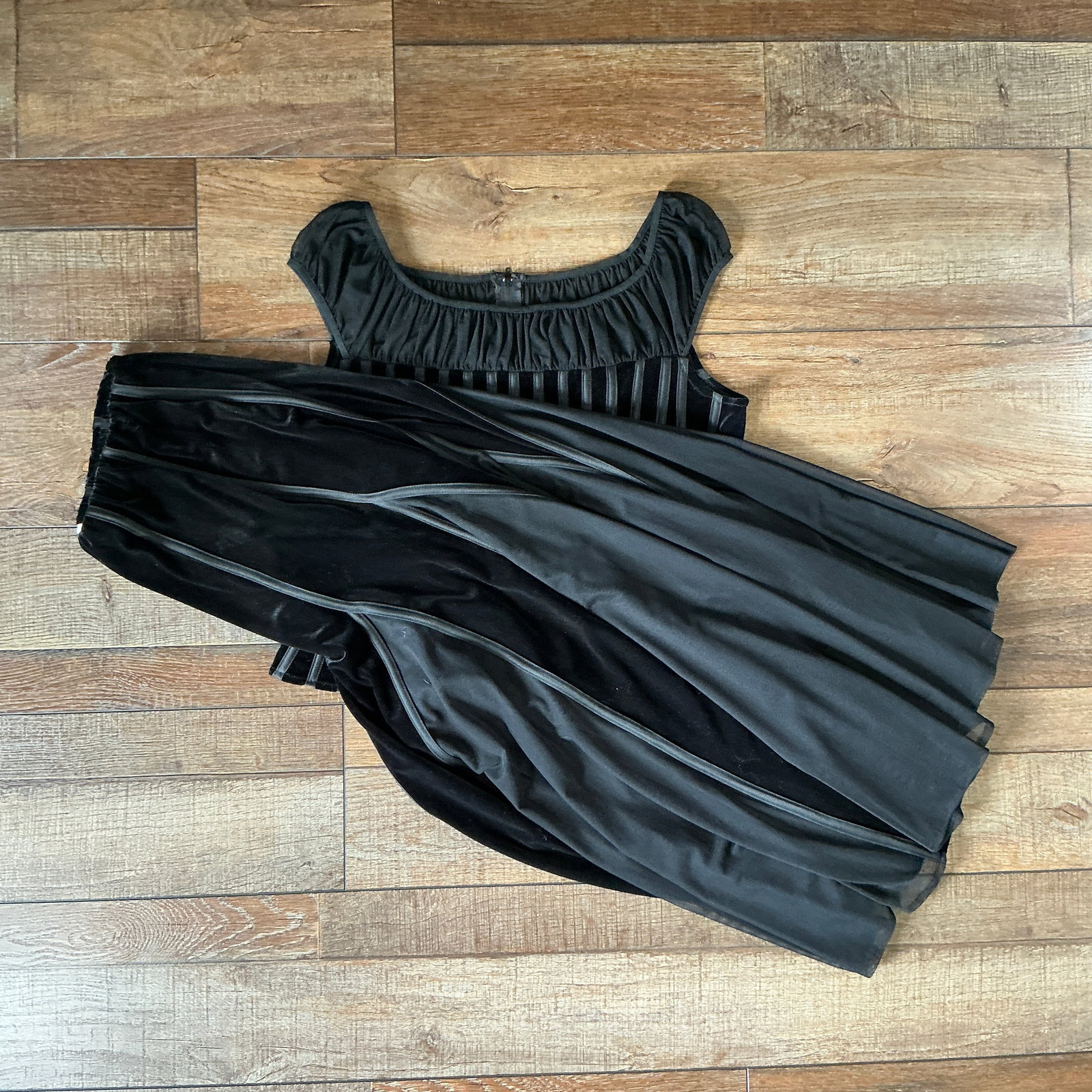 JS Collections Black Formal Evening Set Pleated Velvet Bodice Sheer Neckline Draped Skirt Two Piece (1 of 14)