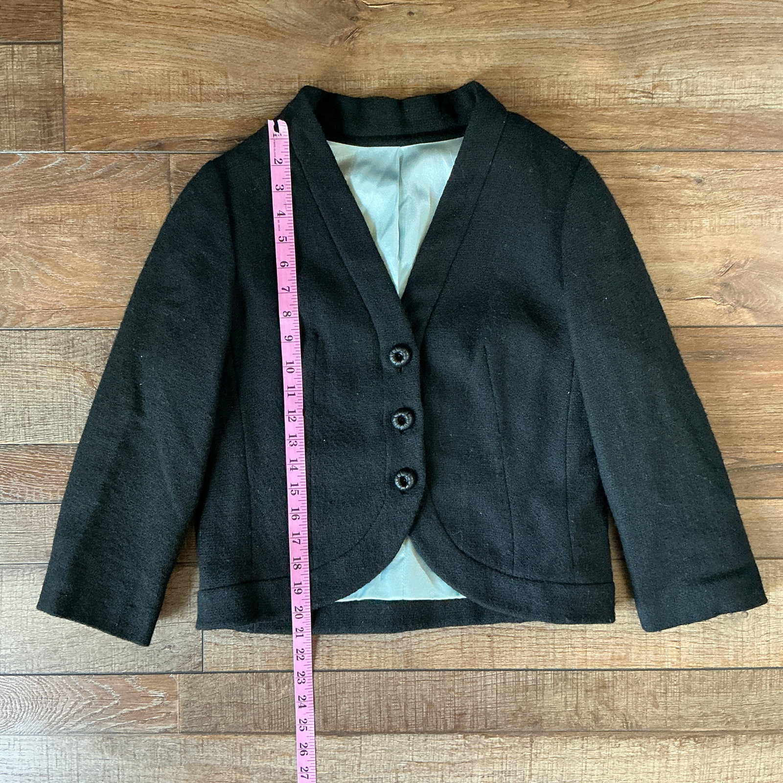 Vintage Sandra Sage Black Cropped Jacket – Satin Lined, Three-Button Front - 3