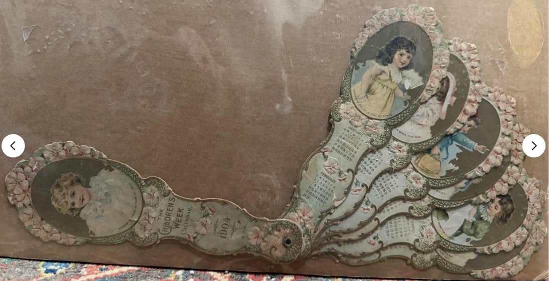 1904 Children’s Week Die Cut Fan Calendar Victorian Trade Card Litho (1 of 6)