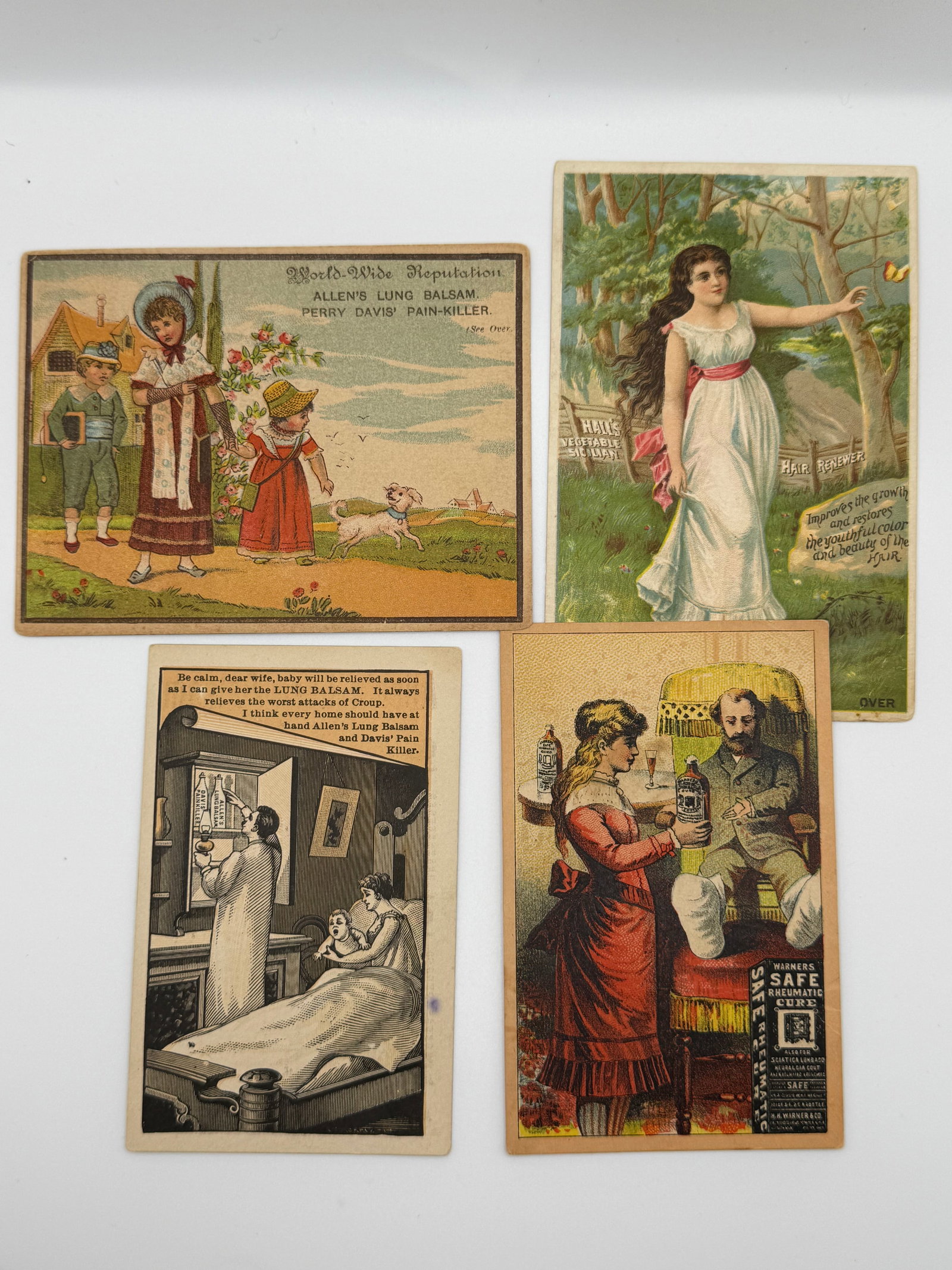 4 Antique Victorian Trade Cards Allen’s Lung Balsam Warner’s Safe Cure Advertising Lot (1 of 5)