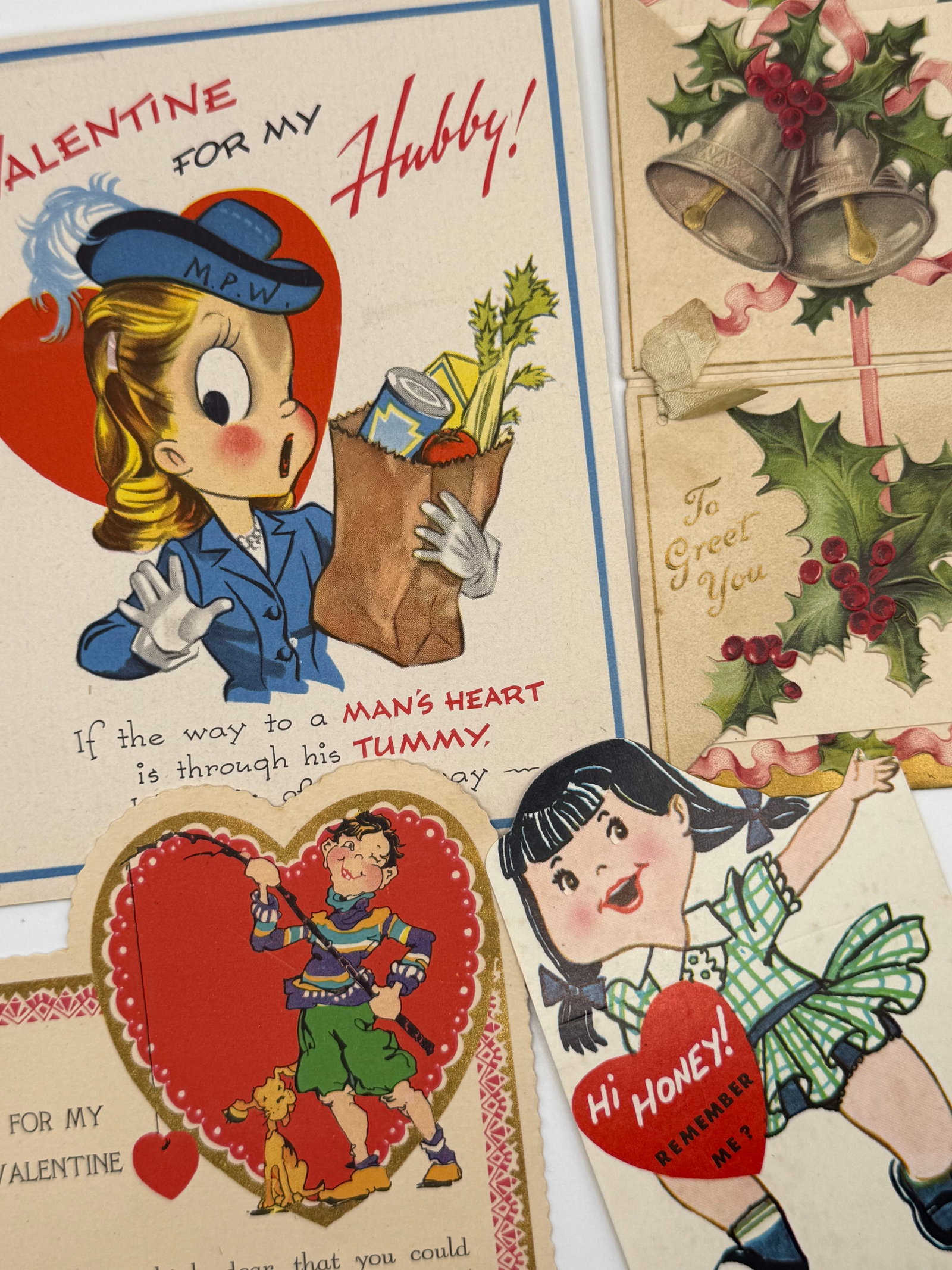 4 Vintage Valentine Cards For My Hubby Girl Die Cut Mid Century + 2 Christmas Cards (1 of 7)