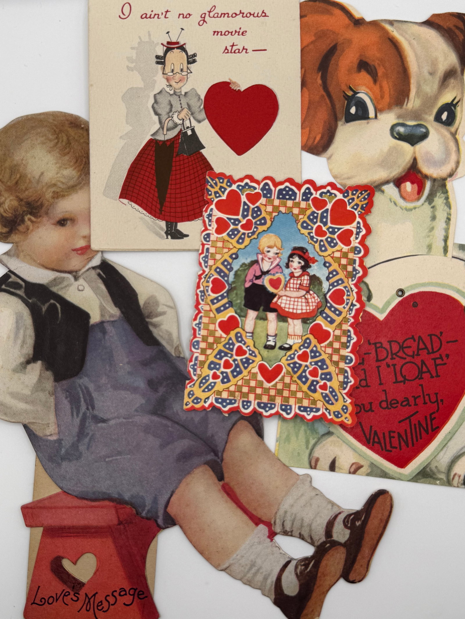 5 Vintage Valentine Cards Die Cut Large Child Puppy Comic Sayings Mid Century (1 of 6)