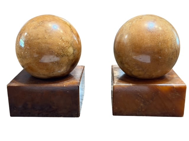 Vintage Mexican Onyx Marble Sphere Bookends Brown Stone Mid Century Modern Pair (1 of 4)