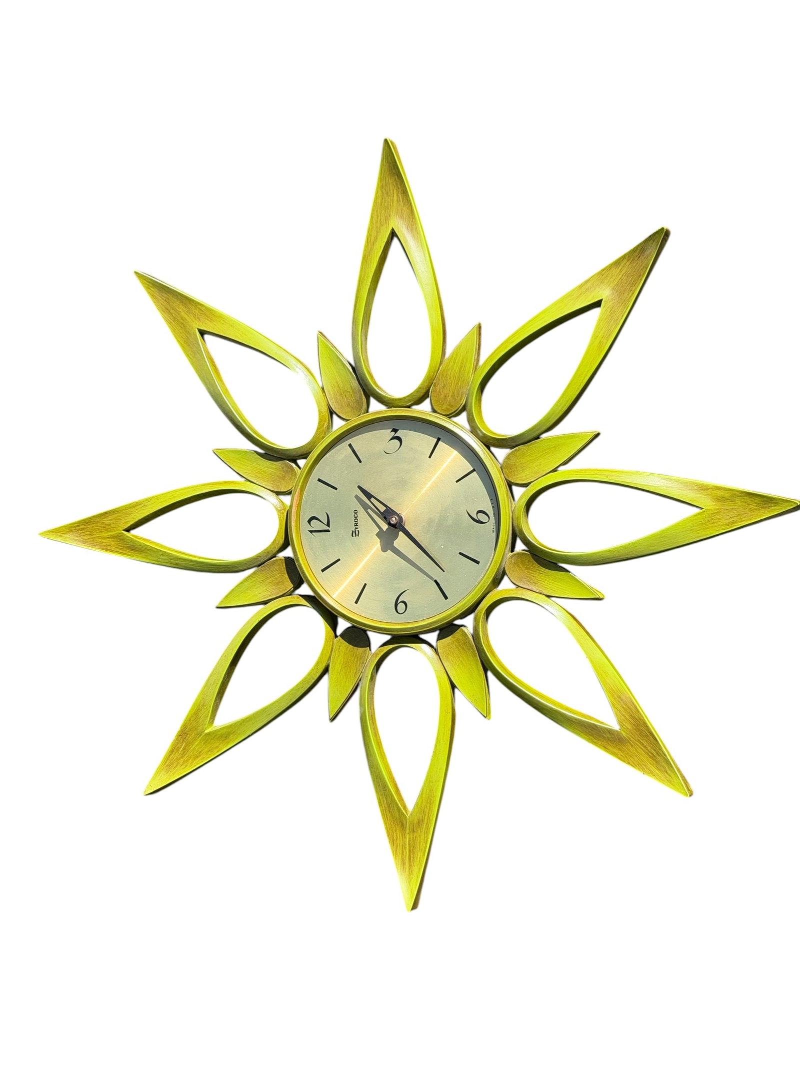 Mid-Century Syroco Atomic Sunburst Wall Clock Model 4781 – Lime Green (1 of 6)