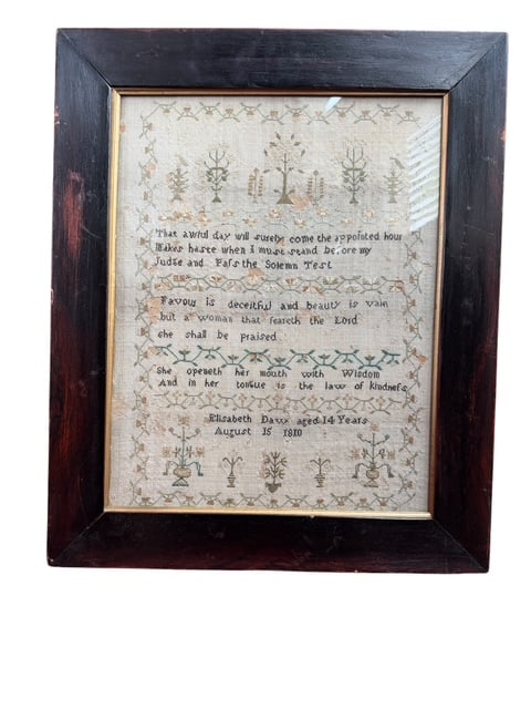 Georgian Needlework Sampler Elizabeth Darr Aged 14 Dated August 15, 1810 Antique Embroidery (1 of 4)