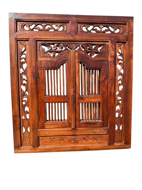 Antique Carved Wood Wall Mirror with Shutter Doors Architectural Wall Decor (1 of 3)