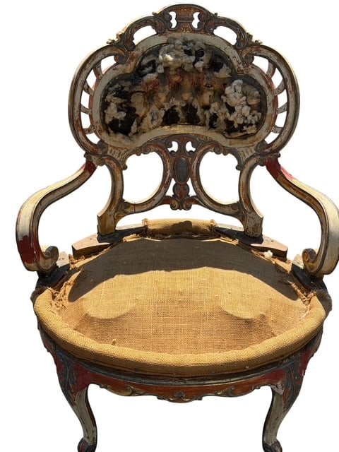 Antique Victorian Painted & Gilt Upholstered Parlor Chair Ornate Carved Frame (As-Is / Restoration) (1 of 6)