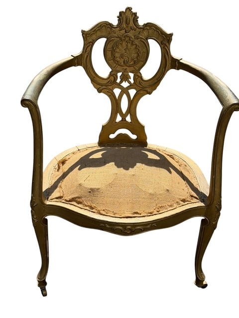 Antique Victorian Painted Wood Armchair Ornate Open Back Vanity Chair (As-Is / Restoration) (1 of 6)