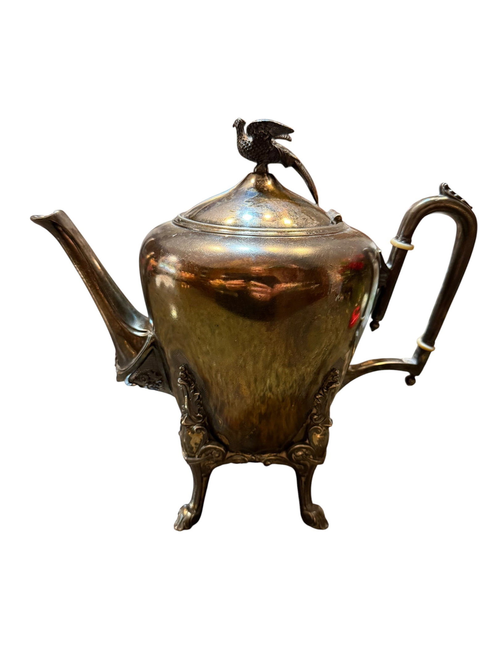 Antique Wilcox Quadruple Plate Silverplate Teapot Figural Bird Finial Ornate (1 of 9)