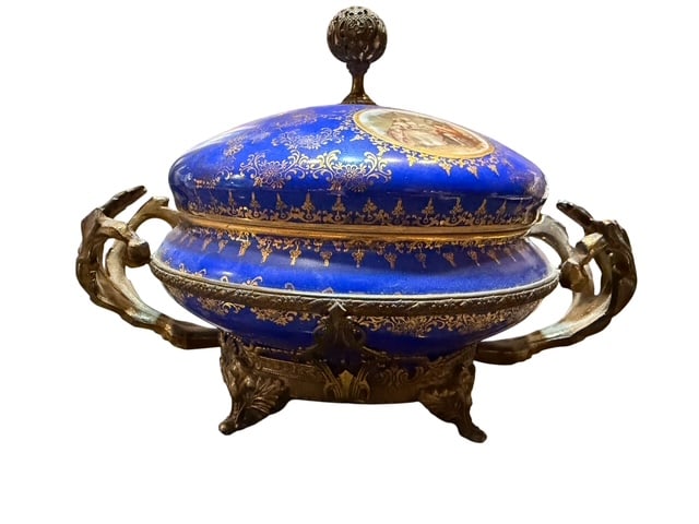 Antique Victoria Czechoslovakia Porcelain Tureen w/ Cobalt Blue & Gilt Bronze Mounts (1 of 11)