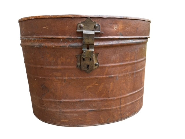 Antique Victorian Tin Hat Box Oval Top Hat Case c.1850s (1 of 11)