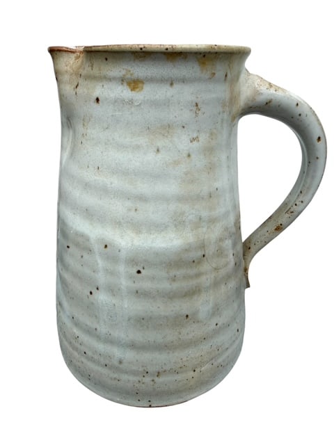 Vintage Studio Pottery Pitcher Stoneware Gray Speckled Glaze Rustic Handmade 9” (1 of 5)
