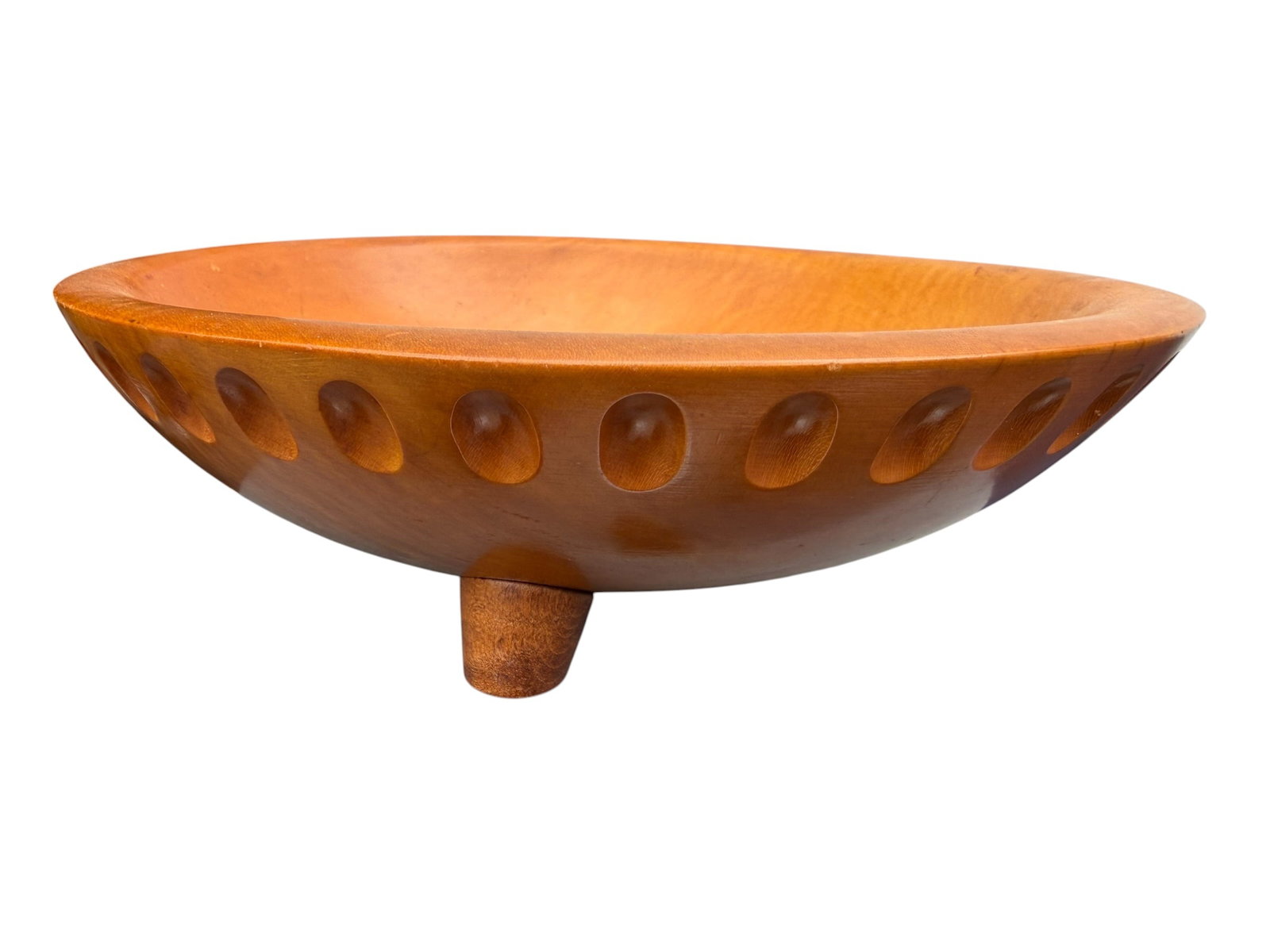 Vintage Munsing Wooden Bowl Mid Century Modern 3-Leg Footed Fruit Bowl Carved Wood 11” (1 of 5)