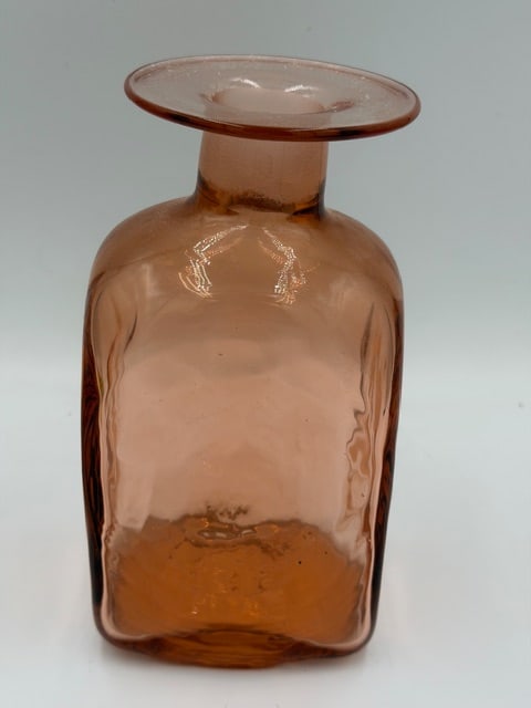 Mid-Century Blenko Style Pink Amber Art Glass Decanter, Disc Collar, Stopper (1 of 7)