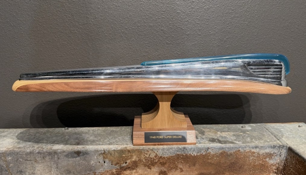 1948 Ford Super Deluxe Hood Ornament Mounted Sculpture on Custom Wood Base (1 of 4)