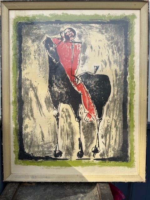 Marino Marini Cavalier Rouge Lithograph Signed Mid Century Modern Horse Rider Framed (1 of 5)