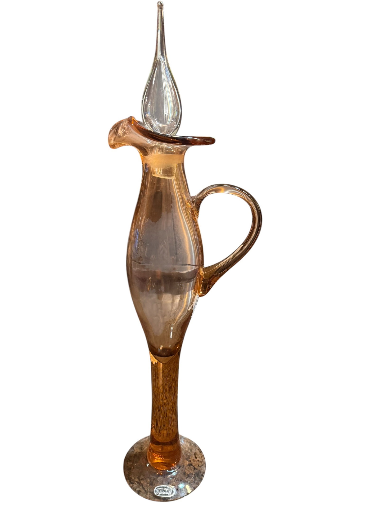 Bischoff Hand Crafted Amber Art Glass Cruet Decanter – Mid-Century Blown Glass Stopper Bottle (1 of 8)
