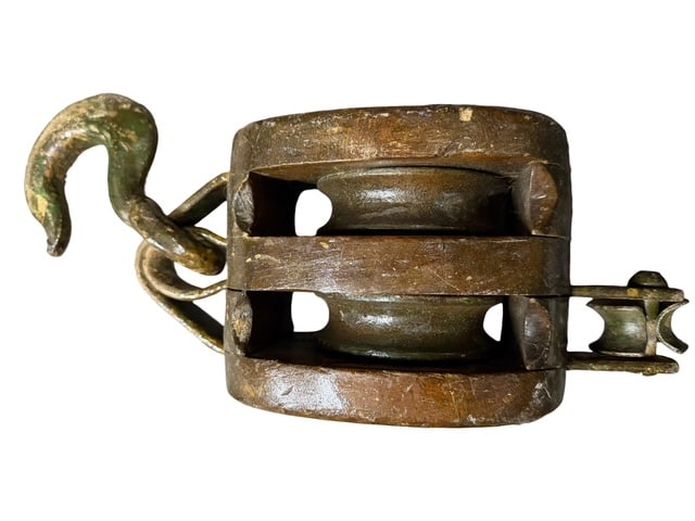Antique Double Sheave Wooden and Iron Pulley Block (1 of 9)
