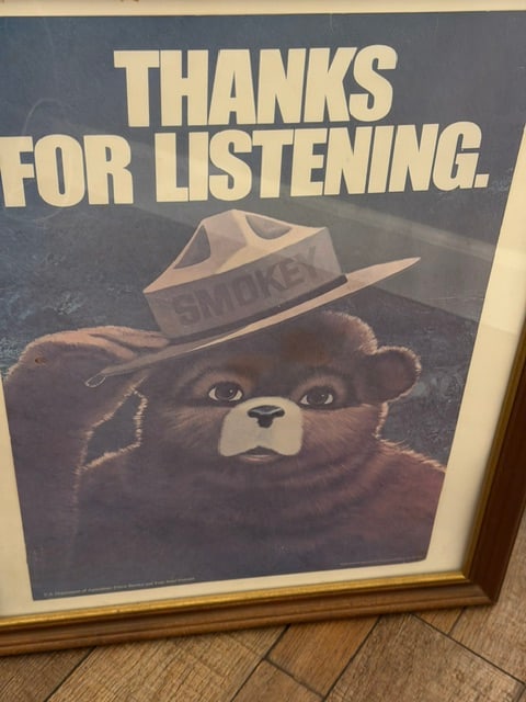 Vintage Smokey Bear “Thanks For Listening” Forest Service Framed Poster NFES 93002 (1 of 4)