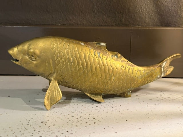Vintage Brass Koi Fish Figurine Sculpture 10” Asian Coastal Decor (1 of 3)