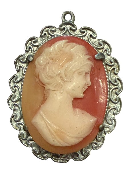 Antique Platinum Hand-Carved Shell Cameo Pendant, Lady's Profile (1 of 4)
