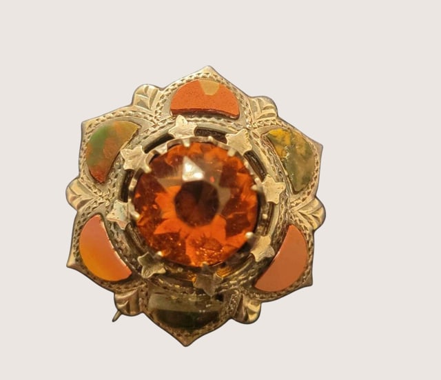 Antique Victorian Scottish Hardstone & Citrine-Colored Brooch, c. 1880–1915 (1 of 3)