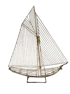 Curtis Jere Brass Wire Sailboat Wall Sculpture, Mid-Century Modern, c. 1970s (1 of 3)
