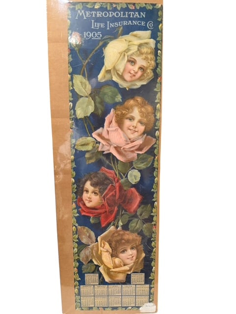 1905 Metropolitan Life Insurance Co. Advertising Calendar Rose Children Sign (1 of 3)
