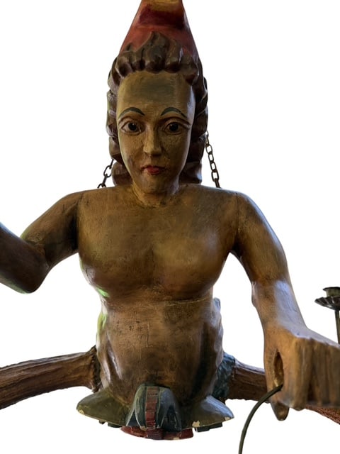 Large Black Forest Style Carved Mermaid Figural Chandelier (1 of 10)