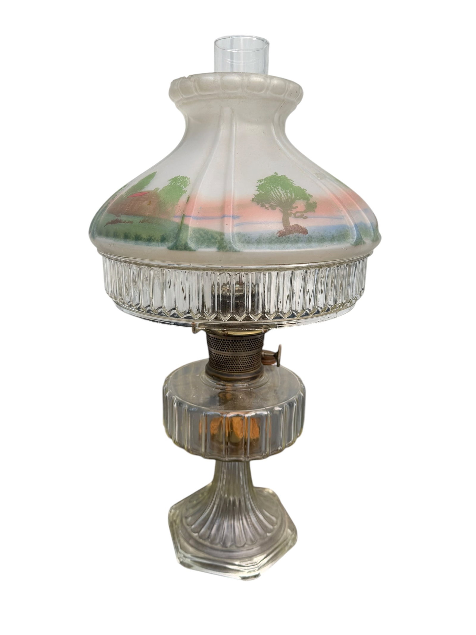Aladdin Nu-Type Model B Kerosene Lamp with Frosted Scenic Painted Shade (1 of 8)