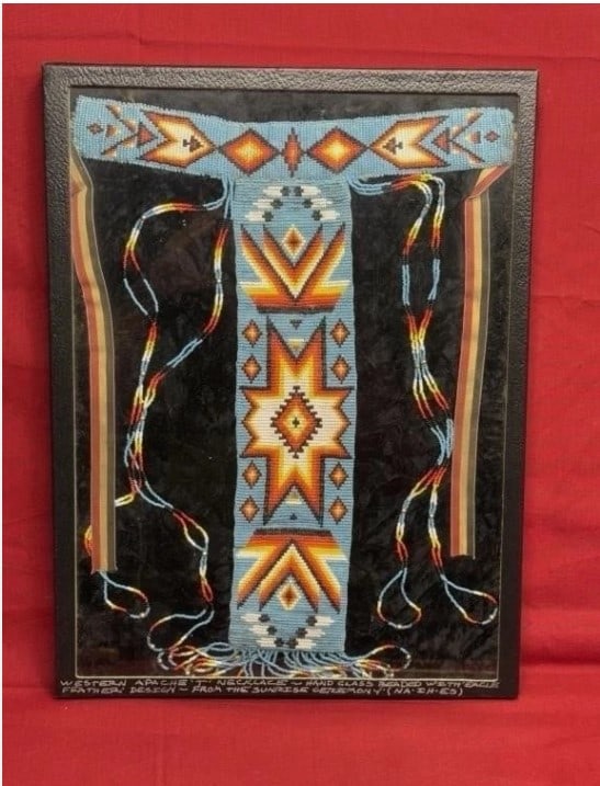 Framed Western Apache Glass Beaded "T" Necklace Display – Sunrise Ceremony Design (1 of 3)