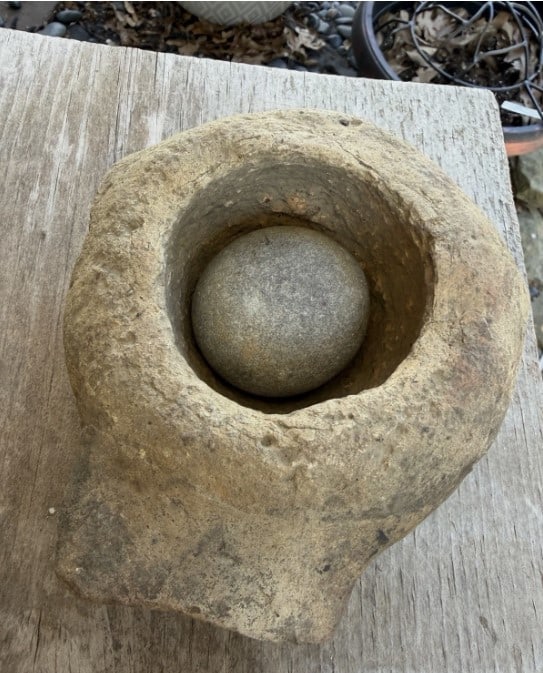 Large Native American Stone Mortar & Pestle Grinding Bowl, Early Hand-Carved Artifact (1 of 3)