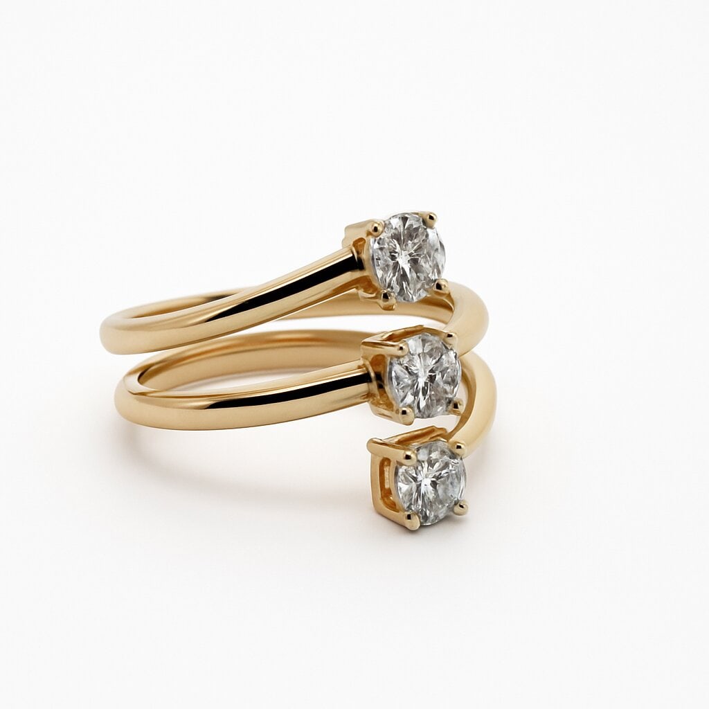 Lab Grown Three Stone Fashion Wire Ring 0.69 Carats E-F VVS2-VS1 (1 of 2)