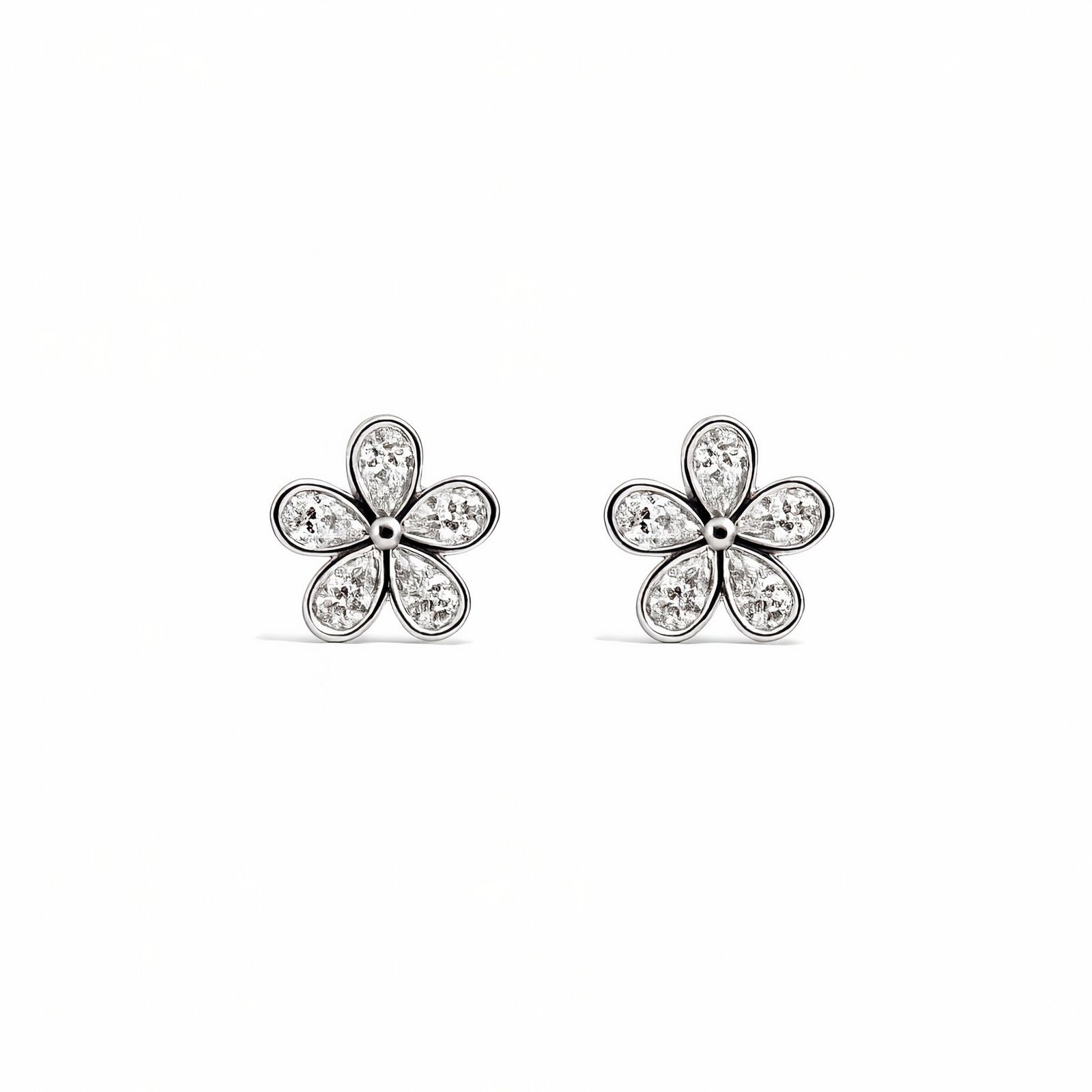Lab Grown Pear Shape Floral Bezel Stud Earrings 1.75 Carats E-F VVS2-VS1 14K: Lab Grown Diamond Floral Stud Earring featuring 10 Pear Shapes weighing 1.75 Carats in 14K White Gold. Each Diamonds weighs 0.17 points Color E-F Clarity VVS2-VS1