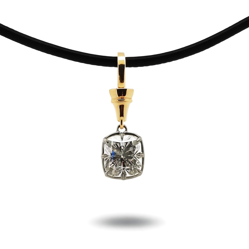 Lab Grown Cushion Cut Bezel Pendant 4 Carats on Black Cord 14K IGI Certfied (1 of 3)