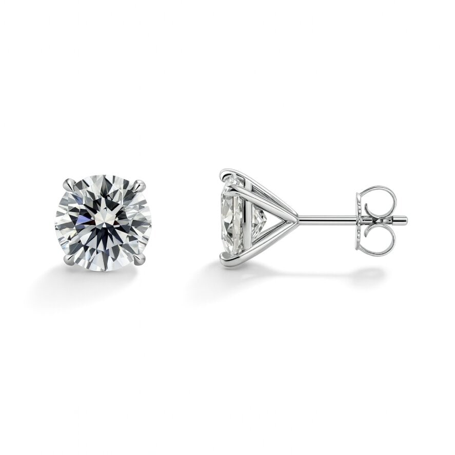 Lab Grown IGI Certified Diamond Stud Earrings 2.50 Carats E VVS2: IGI Certififed Lab Grown Diamond Stud Earrings weighing 2.50 Carats Color E Clarity VVS2 in a 4 Prong Martini Setting, 14 Karat White Gold