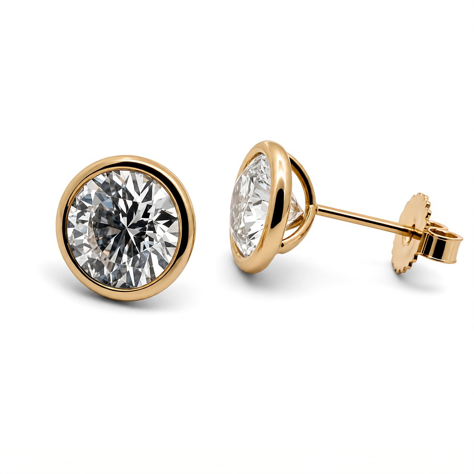 IGI Certified Lab Grown Diamond Stud Bezel Earrings 4 Carats 14K (1 of 1)