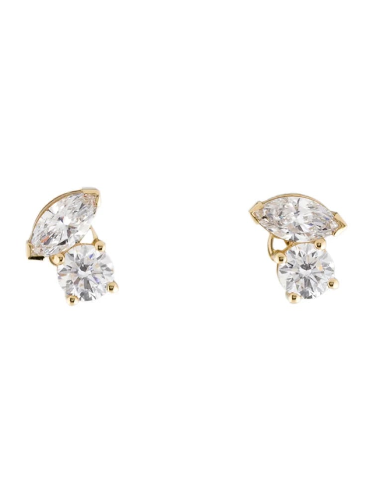 Two Stone Stud Earrings Round Brilliant Marquise Shape Earrings 3.37 Carats E-F VVS2-VS1 14K (1 of 2)