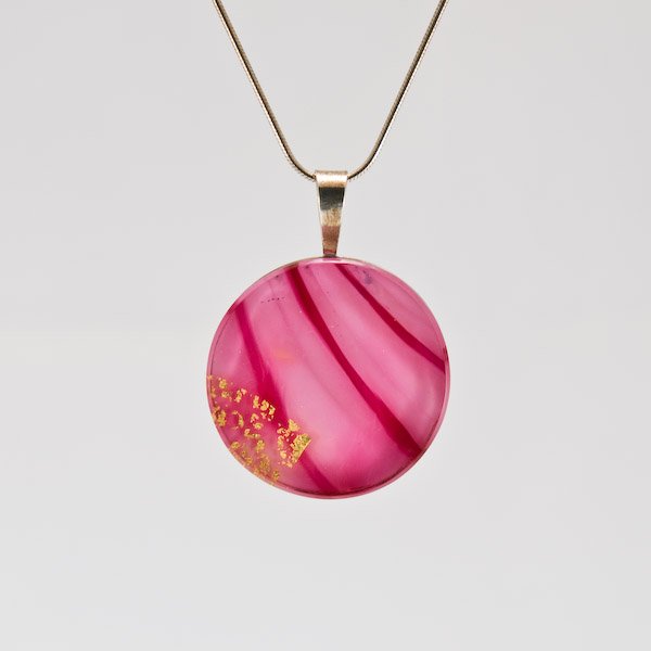 Timothy Sens: Timothy Sens large round blown-glass pendant necklace. Sterling silver setting and chain. Length of chain 17 3/4". Colors vary.