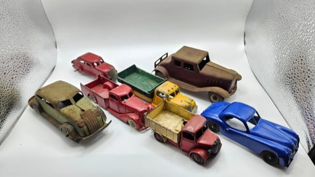 Lot of Seven Antique Metal Car Toys, by Dinky, Tootsie & Others. (1 of 12)