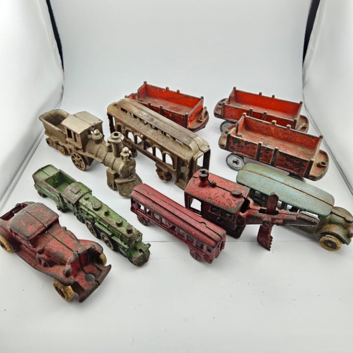 Group of Older Heavy Cast Iron Cars, Trains, and More. (1 of 10)