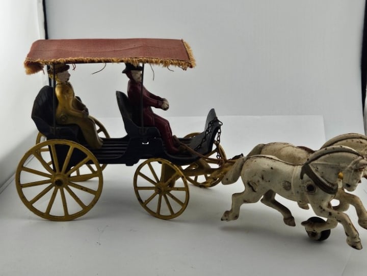 Horsedrawn Navy Blue Surrey w/ Driver & Dressy Passenger. (1 of 5)