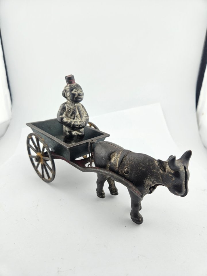 An Antique Ox Cart w/ Standing Driver Inside. (1 of 6)