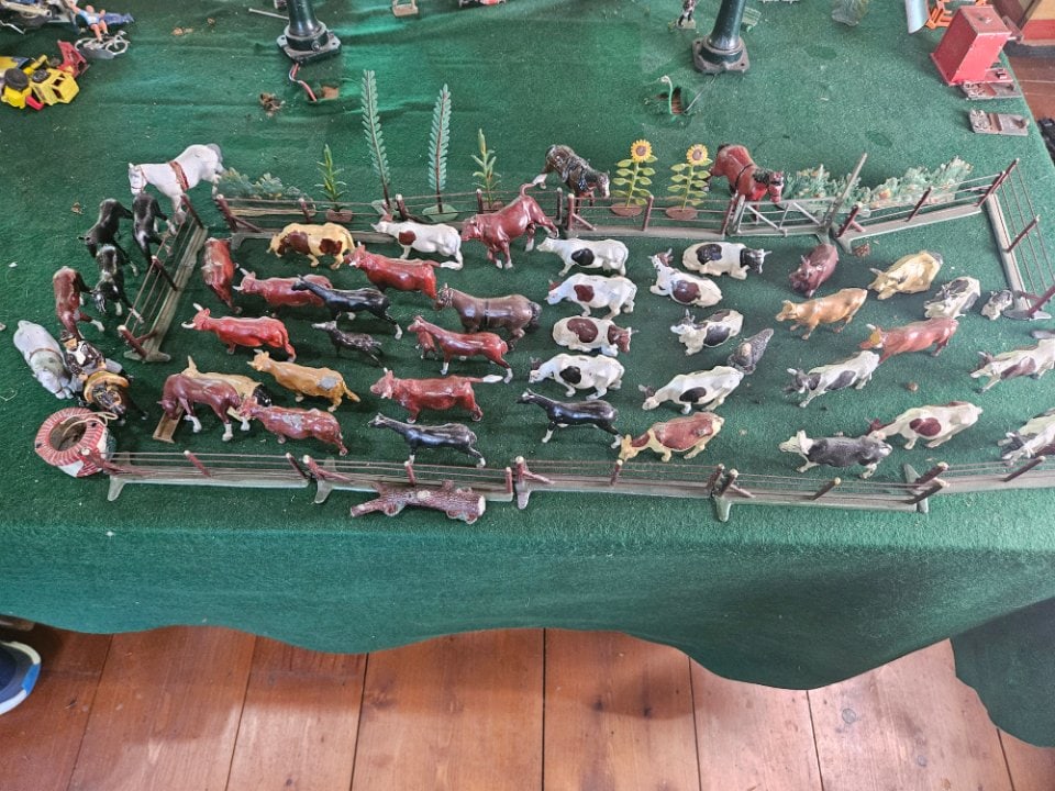 Corral Full of Cast Iron Farm Animals, w/ Rancher, by Industria, Argentina. (1 of 10)