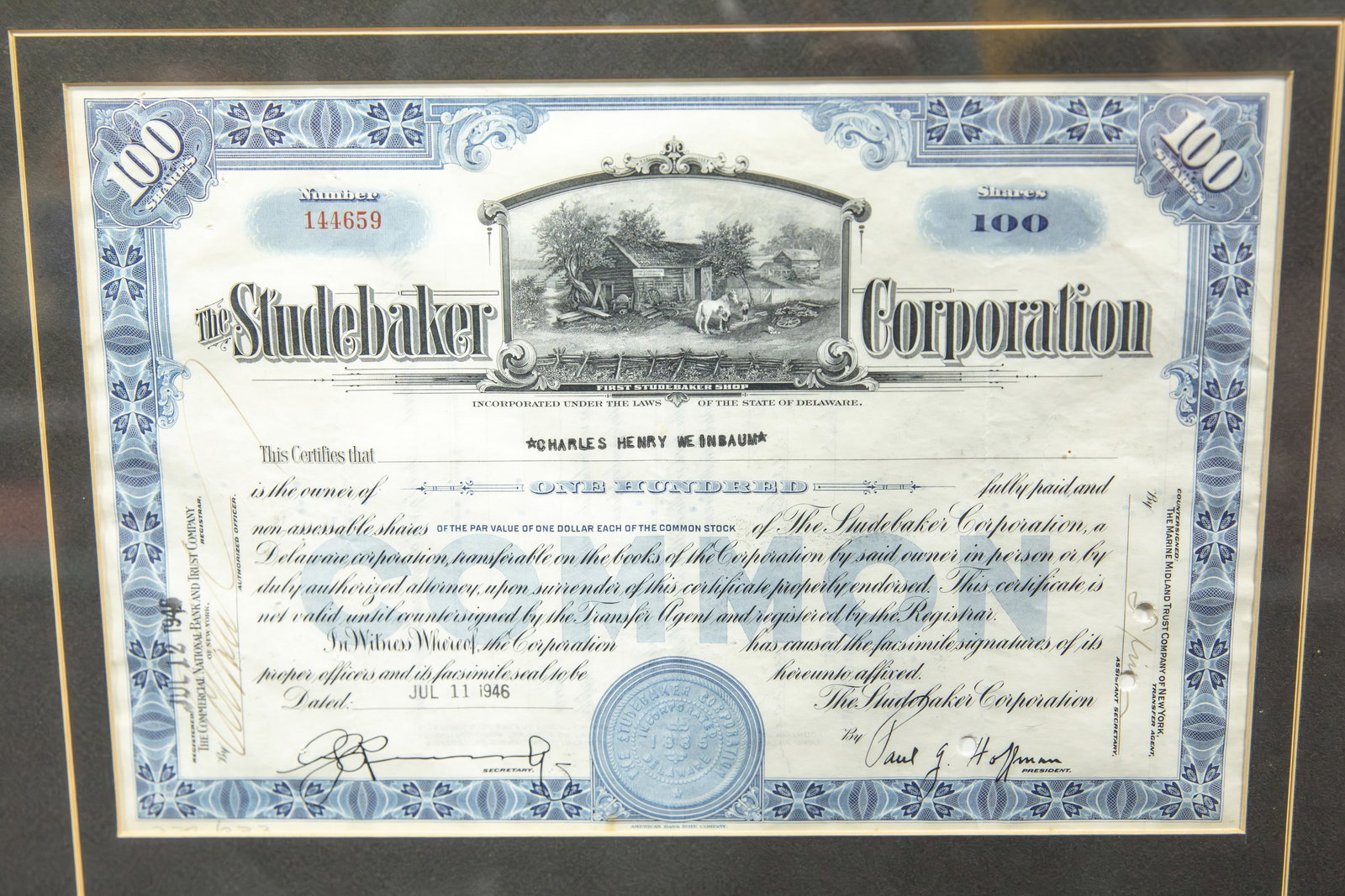 Studebaker Stock Certificates - Framed - 3